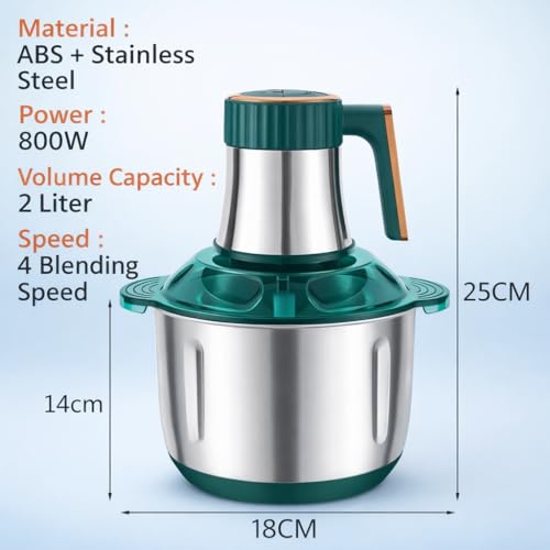 Image of GNEY Heavy Duty 800W Electric Food Chopper 2L Stainless Steel Meat Grinder,Multi-Function Vegetable Cutter & Blender,4-Speed Powerful Kitchen Processor for Meat,Garlic,Onion,Nuts & Baby Food