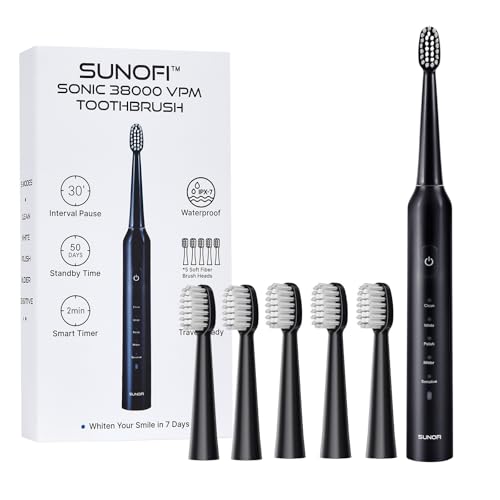 SunoFi Sonic Electric Toothbrush Set for Adults, 5 Modes Rechargeable Toothbrush with 5 Brush Heads,...