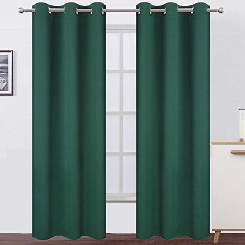 Image of LEMOMO Green Blackout Curtains 34 x 84 Inch Length /Set of 2 Curtain Panels /Thermal Insulated Room Darkening Blackout Curtains for Bedroom
