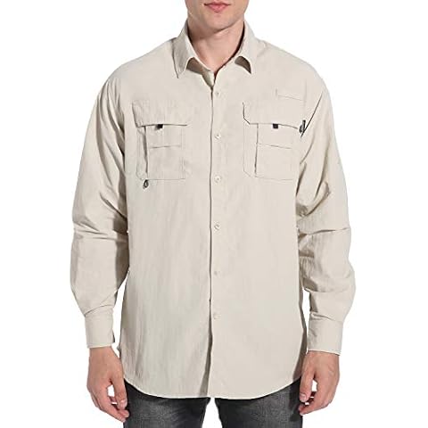NOMINATE Mens Long Sleeve Fishing Shirts UPF 50+ UV Protection Sun Shirts Quick Drying Hiking Lightweight Khaki Cover