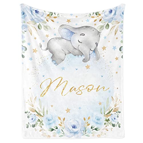 Image of Custom Elephant Kids Blanket with Name Personalized Name Blanket for Teen