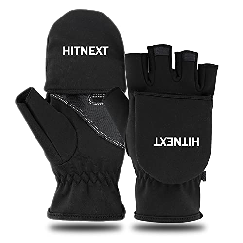 HITNEXT Guantes de bicicleta negros, guantes convertibles de invierno, guantes sin dedos, guantes de pesca para bicicleta de montaña, motocicleta, guantes de pesca, pantalla táctil, guantes de