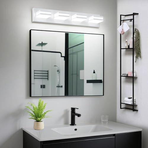 Image of IZORRO LED Modern Bathroom Lights Fixtures(4-Light,Dimmable,360Rotate),Matte White Acrylic Wall Lighting,Vanity Lights for Bathroom Over Mirror - 6000k 24In (No Assembly Required)