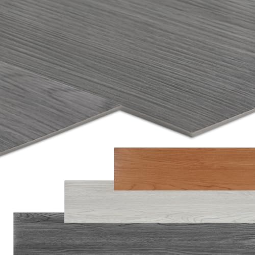 Eikuavons Suelo de PVC, suelo de vinilo, suelo de vinilo autoadhesivo, suelo laminado de vinilo, baldosas autoadhesivas, 91,44 x 15,24 cm, grosor 2 mm, 18 unidades, impermeables, antideslizantes (gris