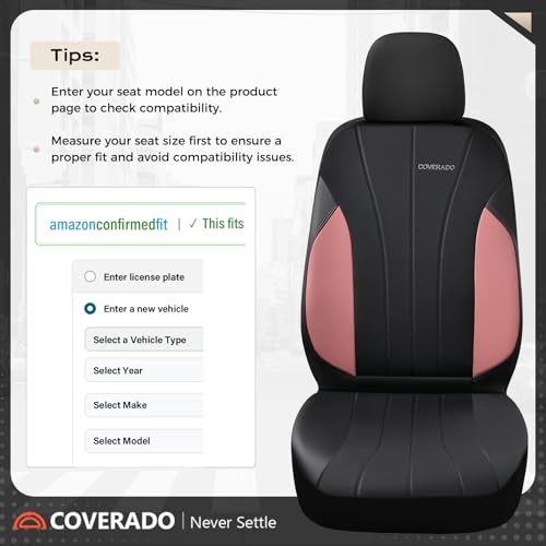 Image of Coverado Automotive Car Seat Covers, Luxury Seat Covers Full Set, Leather Car Seat Protectors with Storage Bags, Pink Driver Seat Covers Universal Fit for SUVs Trucks Sedans