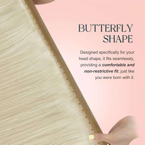 Image of Easyouth 24 Inch 100g Butterfly Weft Human Hair Extensions Blonde, OVO Weft Hair Extensions Human Hair, White Blonde, Seamless Butterfly Wefts Extension Human Hair, for Everyday Wear, Natural Look