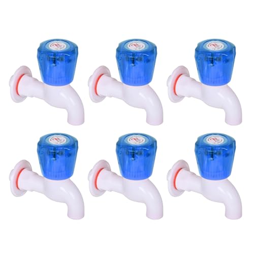 Image of 6PCS Plastic Bib Cock Water Tap Set | Crystal Blue Handle | Unbreakable 15mm Wall Mounted PVC Water Taps for Bathroom, Garden, RO, Utility | Leakproof Household Faucet Combo
