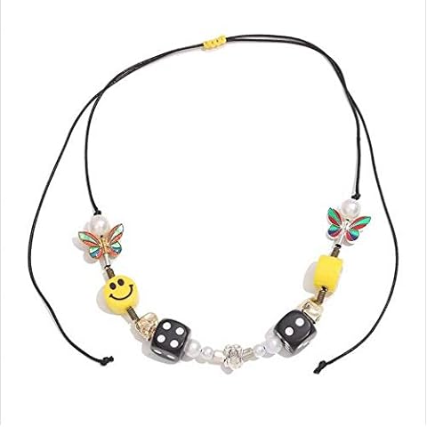 AKAMAS Clavicle Chain,Multi-element Dice Skull Pearl Smiley Necklace,Hip-hop Style (1 Piece) Cover