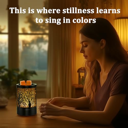 Enaroma Fragrance Wax Melts Warmer with 7 Colors LED Changing Light Classic Black Forest Design Scent Oil Candle Warmer