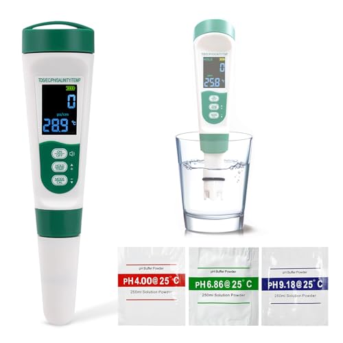 PH Wert Messgerät Pool 5-in-1,PH EC TDS Salzgehalts Temperatur Meter,Ph Messgerät Pool Digital, Salzmessgerät,Pool Wassertester Digital,Wasserqualitätstester für Trinkwasser