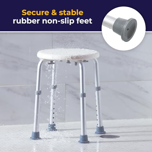Image of Drive Medical Shower Stool, Adjustable Height, Lightweight Aluminum, White | Adjustable Height and Lightweight Aluminum Construction Support Up to 300 Lbs for Safer Everyday Showering