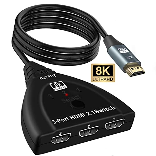 HDMI Switch 4K 120Hz, 3.9FT HDMI Cable, NEWCARE 8K HDMI 2.1 Switch Splitter, HDMI Splitter 3 in 1 Out Supports VRR, HDR, HDCP 2.3, HDMI Hub for Xbox PS4 PS5 Roku Apple TV Projector