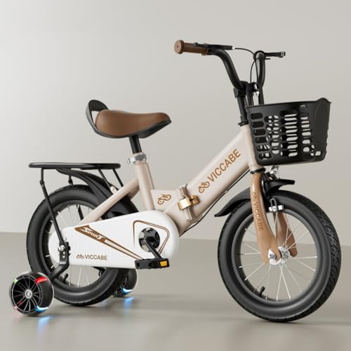 AOUMK子ども自転車 12 14 16 18インチ 折りたたみ 点滅補助輪 子供用 可愛い 女の子 2 〜 7歳 低学年 男の子 高さ調節可能 カゴ付 キックスタンド 男の子と女の子の初心者向けバスケット付き、調節可能な滑り止めハンドル付き 組み立て簡単
