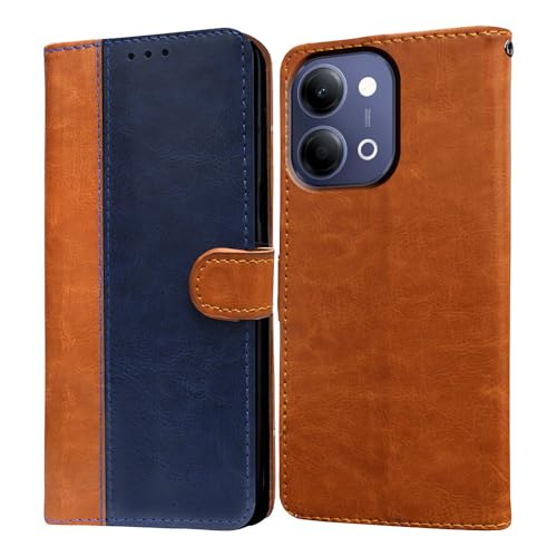 Image of Flip Cover Back Case Compatible with Vivo Y05 5G / Y11 5G / Y21 5G | Premium Leather Finish | Inbuilt Pockets & Stand | Flip Cover Back Case for Vivo Y05 5G / Y11 5G / Y21 5G (CamelBlue)
