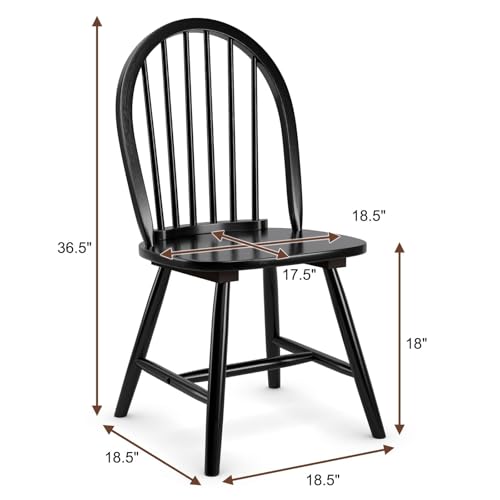 Image of COSTWAY Windsor Dining Chairs Set of 4, Mid-Century Modern Wood Chairs w /Spindle Back & Reinforced H-Shaped Legs, Farmhouse Armless Kitchen Chair for Living Dining Room, Restaurant (Black)