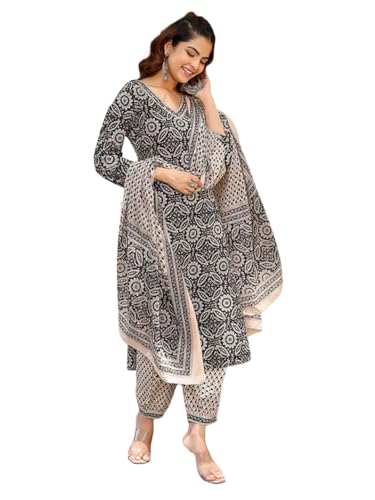 Image of Tee Projekt Women's Cotton Blend V Neck Kurta Pant with Dupatta Set ll Casual Wear Women