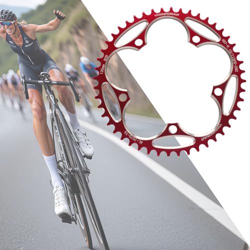 VHXNPCRAO Round Bike Chainring 48T Red, 130BCD Narrow Wide Single Chain Ring, 38T-60T, for 8-12 Speed Road Bike (Red, 48T)