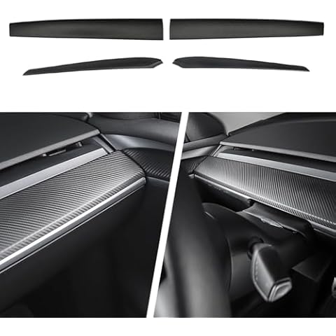 BMZX for Tesla Model Y/3 Dashboard Cover Carbon Fibber Pattern Dash and Interior Front Door Trim Wrap Fit for Model 3 2021-2023 and Model Y 2019-2023 Accessories Protector Covers Carbon Fiber Kit Cover