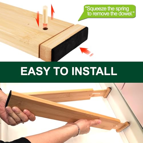 Kitchen Drawer Dividers, Adjustable Bamboo Drawer Organizer (17-22"), Expandable Utensil Organizer for Kitchen Storage, Closet, Dresser (4 Pack) - Image 4