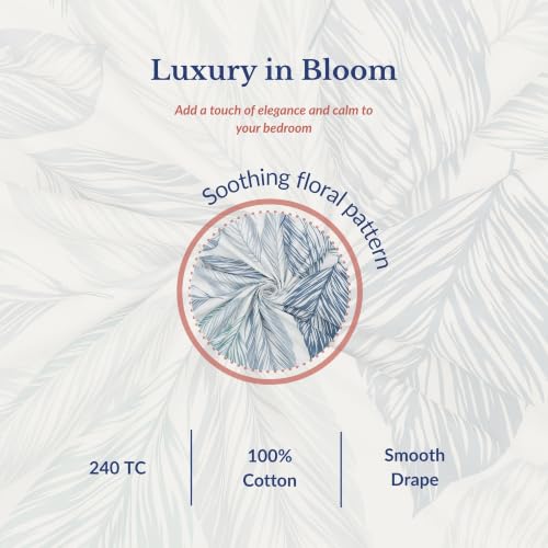 Image of Jaipur Weaves Queen Size Fitted Bedsheet Cotton with Elastic, 100% Pure Cotton Double Bed Fitted Sheet with 2 Pillow Covers, 240 TC, 60x78 Inches up to 8-inch Mattress, Leafy Design - (Tealish Blue)