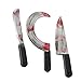 Amosfun Halloween Accessoires Sanglants Armes Simulées Jouets pour Enfants Couteaux en Plastique avec du Sang Halloween Party Supplies 3Pcs (Argent)