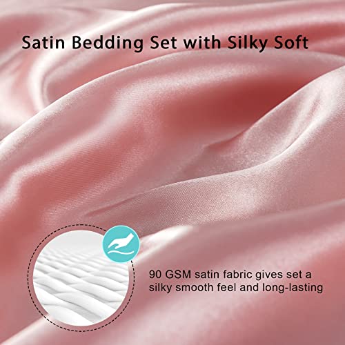 Udeal Queen Sheet Set Satin Sheets And Pillowcase Sets Silky Soft Cooling Bed Sheets Set Deep Pocket Luxury Breathable Sheet, Wrinkle, Fade, Stain Resistant 90 Gsm (4 Piece, Pink) #TOP3