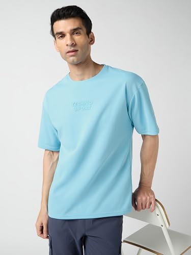 Image of TECHNOSPORT Men Printed Oversized Round Neck T-Shirt with COTFLEX, Dry Fit Sports Tee, Oversized Activewear T-Shirt for Gym, Running, Sports & Casual Wear