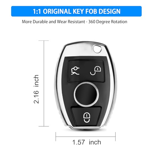 Image of QBUC for Mercedes Benz Key Fob Cover(Sliver) | Key Fob Case for Mercedes Benz C E M S CLS CLK GLK GLC G Class, TPU Full Protection Key Fob Smart Key Fob Case