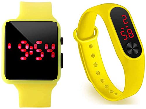 GOLDENIZE FASHION Digital Square Dial Watches LED Display and Rectangular Band Boys & Girls Combo of 2 Watches (Yellow) (B09MTY93C7) Amazon Price History, Amazon Price Tracker
