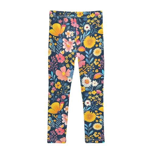 Girls' Leggings Yellow Pink Flowers Kids Yoga Tights Pants 1 Pack 208582022