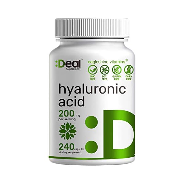 Hyaluronic-Acid-Supplements-200mg-240-Capsules-4-Months-Supply-Improve-Skin-Face-Hair-Nail-Condition-and-Support-Healthy-Joints-Bones-Connective-Tissue Hyaluronic Acid Supplements 1,500mg – 240 Capsules, with MSM & Vitamin C – Pure 95% | Non-GMO + Plant Based HA – Supports Healthy Joints, Bones, Connective Tissue, & Skin Hydration