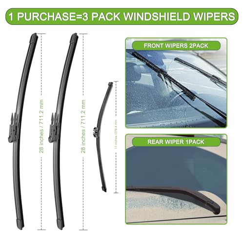 Image of PARRATI Windshield Wiper Blades for Ford Escape 2013-2019, 3 Pack | 28 /28 Inch Front +11 Inch Rear, OEM Replacement, Ultra Quiet, No Streaks All Weather Wiping