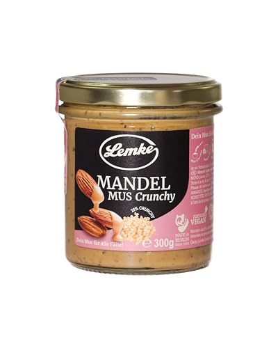 Lemke Mandelmus Crunchy, 300g | Knuspriges Mandelmus aus 100% Mandeln – Ohne Zusätze