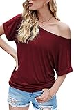 Stilvolles Design: Die sommer tops damen sind schulterfrei, fledermausärmel, oversize shirt, plain oberteile, strickpullover mit schlitzhals und casual tunika. Das schulterfreie und kurzarm shirt hebt sie von der masse ab.