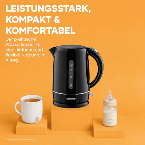 SEVERIN Wasserkocher, 1,7 L, kompakt, schwarz und leistungsstark, Kalkfilter, Kunststoff, 2.200 W, WK 4322 – Ansicht 4