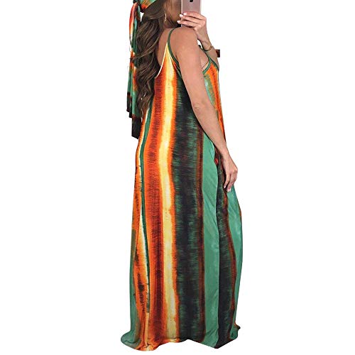 Image of BFFBABY Womens Summer Suspender Maxi Dress Plus Size Striped Printed Sleeveless with Pockets and Belt