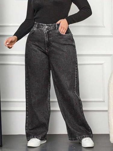 Image of KOTTY Women's High Waist Wide Leg Button Coin Pocket Straight Fit Jeans Stylish Regular to Plus Size Fit Denim Jeans for Women