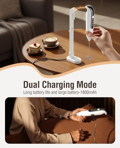 Image of Dynooper 3 in 1 - Electric Whisk Milk Foamer, Electric Whisk Foam Maker for Coffee, Lattes, Cappuccino, Matcha, Hot Chocolate & Creamer - Ceramic White