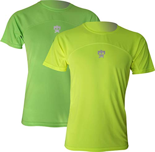 Confezione da 2 unità.EKEKO CARIOTS of Fire T-Shirt Tecnica Multisport Che combinano Diverse Microfibra ottenendo traspirabilità e leggerezza, Corsa, Fitness, Yoga, ECC Unisex, Giallo/Verde, L