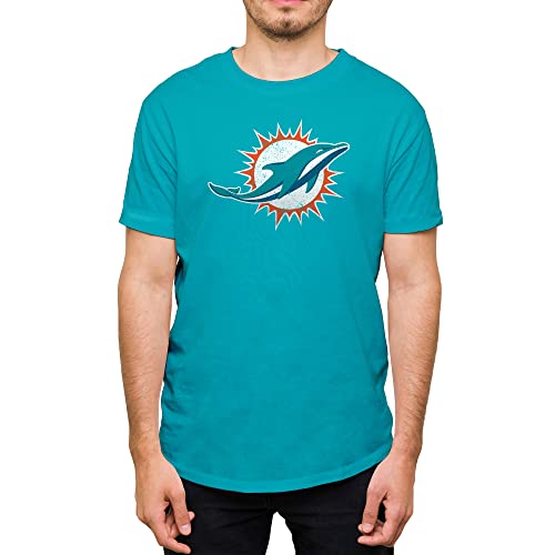 Hybrid Sports NFL - Miami Dolphins Distressed Team Logo - Mens and Womens Short Sleeve T-Shirt - Size Large - Miami Dolphins - Aqua