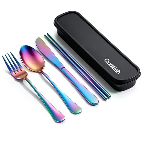 Travel Utensils with Case, Quatish 5 Piece Stainless Steel Silverware