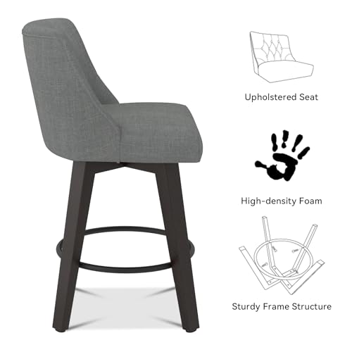 Image of 26 inch Counter Height Swivel Bar Stools, Set of 2, Charcoal Grey