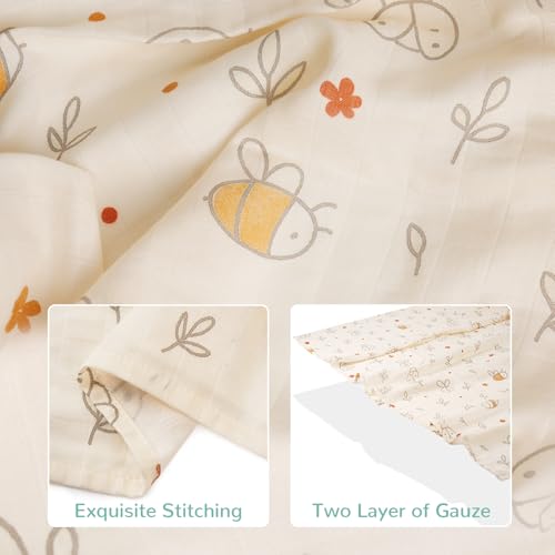 Image of HECCEI Muslin Baby Swaddle Blanket Bamboo Cotton 47 x 47 Inches | Soft Breathable Receiving Blanket Swaddles for Newborn Registry Gift for Baby Showers