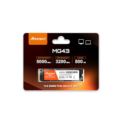 Image of MMOMENT MG43 500GB M.2 2280 PCIe Gen4 NVMe 1.4 Internal SSD, Read Speed Up to 5000MB /s,Write up to 4500MB /s, Storage for PC, Laptops, Gaming