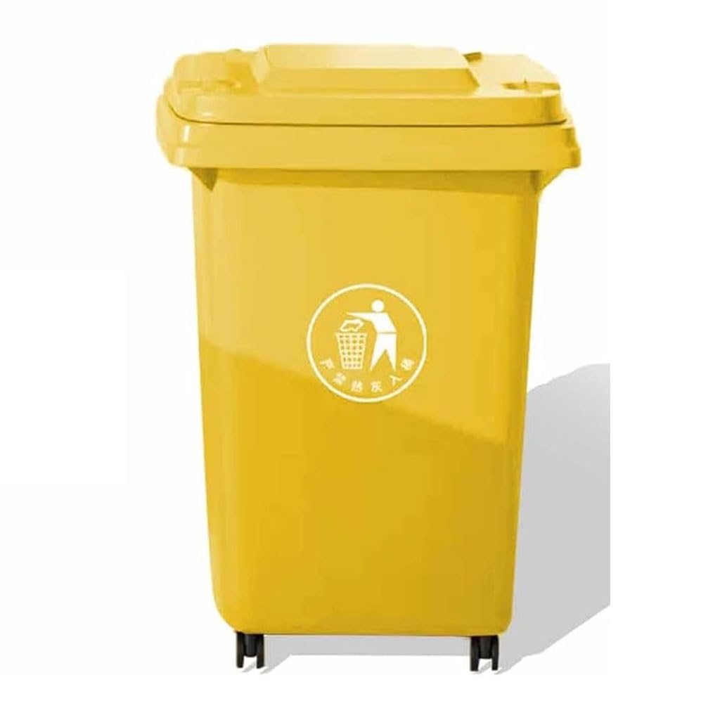 Grande poubelle de cuisine jaune 30L avec roulettes et couvercle robuste
