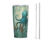 Dujiea 20oz Tumbler With Lid And Straw, Blue Octopus Vacuum Insulated Iced Coffee Mug Reusable Travel Cup Stainless Steel Water Bottle