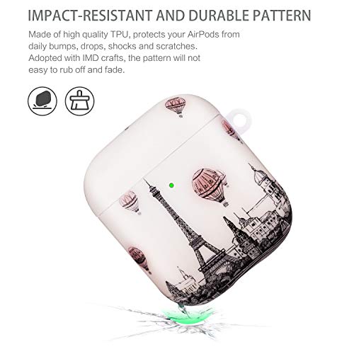 Cutebricase Airpods Case, Paris Tower Airpod Case Protective Hard Airpod Case Cover for Apple AirPods 2 & 1 with Keychain Compatible with Wireless Charging