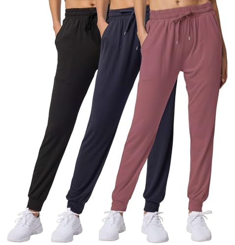 Image of 3 Pack Women's Joggers Sweatpants Lounge Pants Yoga Workout Pajama Pockets | Available In Plus Size, Stretchy, Loose, Comfy, Drawstring, Athletic, Casual, Travel, Summer, Gym, Hiking, Dance, Running