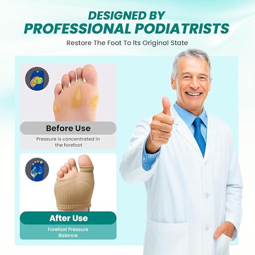 Image of Belanto Metatarsal Pad for Women and Men, 1 Pair Forefoot Pad for Pain Relief, Hallux Valgus Bunion Foot Sleeve, Ball of Foot Cushion with Gel Pad, Morton's Neuroma, Metatarsalgia Support, Beige