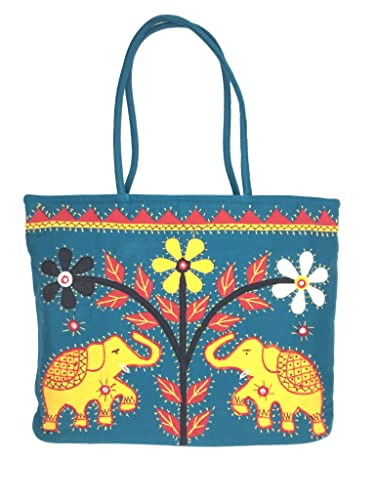 SriShopify Rakhi Gift For Sister | Rakshabandhan Gift For Sister | Traditional Handbags For Women Handcrafted Banjara Elephant Embroidered Large Shoulder Ladies Stylish Tote Bag Rama Green (B09WR6JD16) Amazon Price History, Amazon Price Tracker